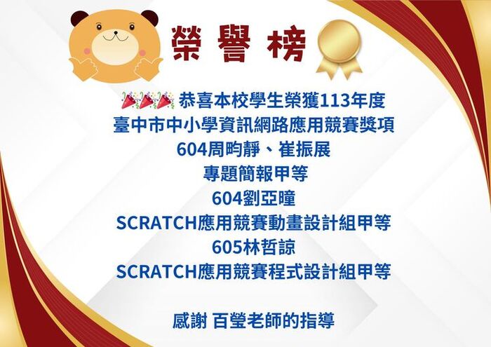 113年度臺中市中小學資訊網路應用競賽得獎 (全市錦標)