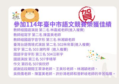 恭喜!!本校師生參與114年度語文競賽榮獲佳績