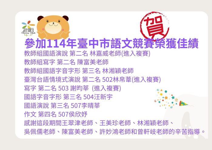 恭喜!!本校師生參與114年度語文競賽榮獲佳績圖片